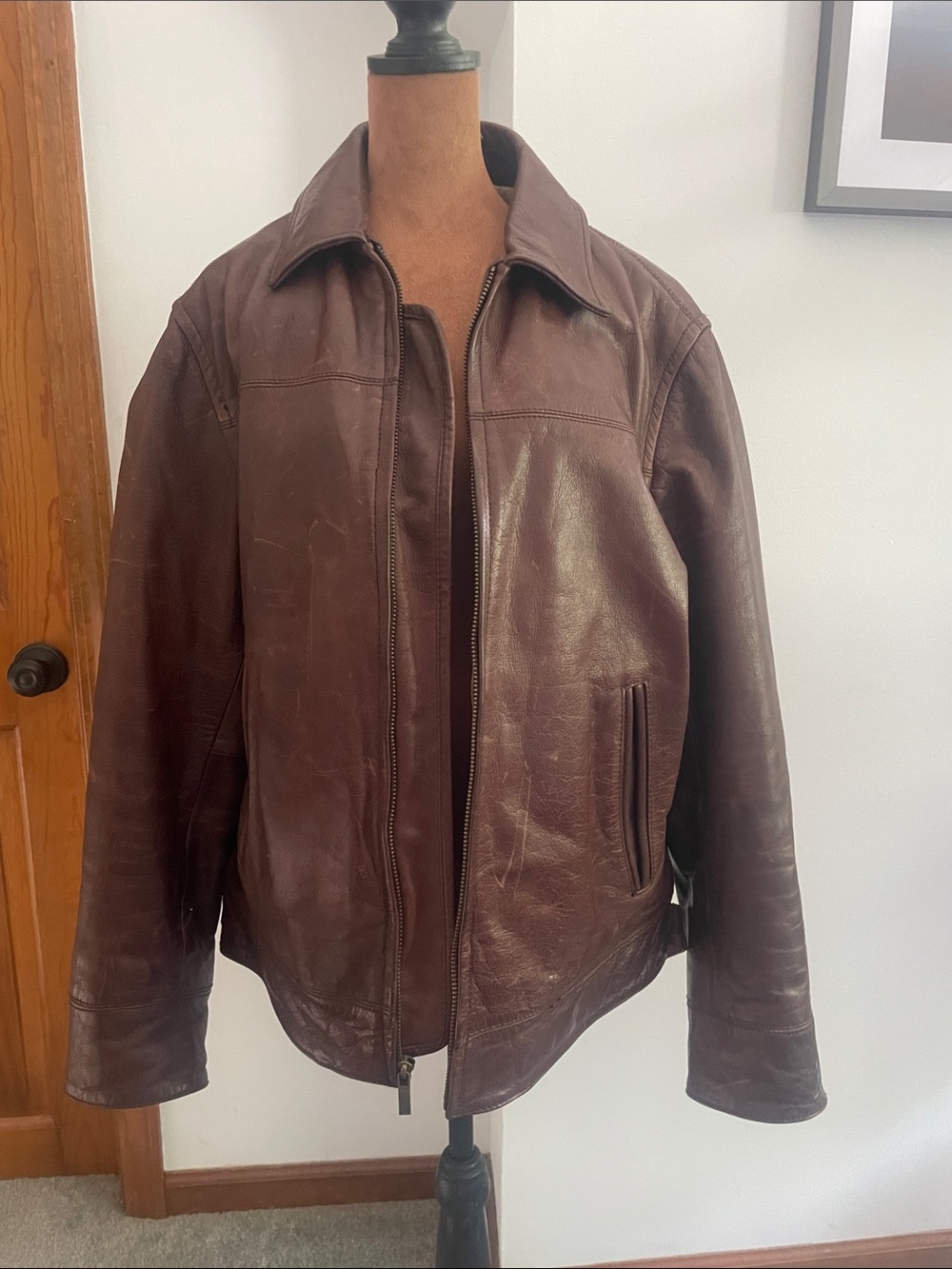 Chaps Men's Dark Brown Leather Bomber Jacket